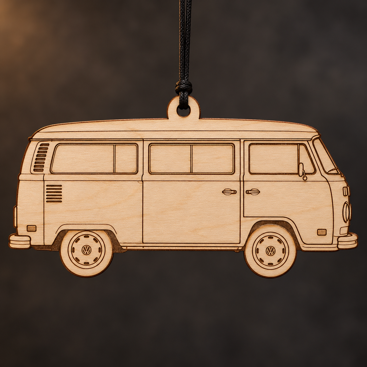 1971 Volkswagen Bus Van flat Birch Ply ornament with brown laser-engraved outlines