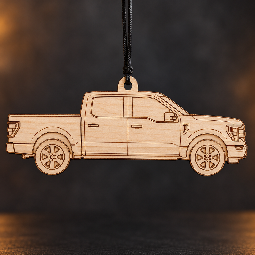 2021 Ford F-150 Pickup flat single-piece Birch Ply ornament with conservative brown laser-engraved outlines