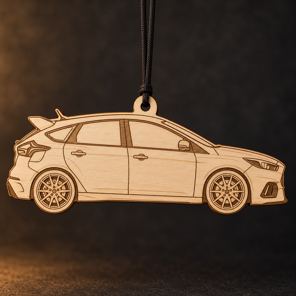 2016 Ford Focus RS Hatchback flat single-piece Birch Ply ornament with conservative brown laser-engraved outlines